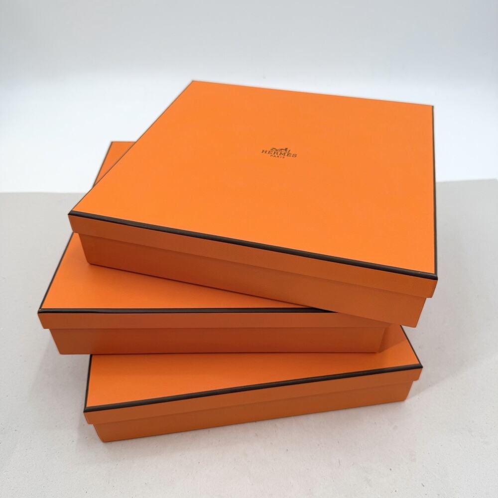 HERMES Authentic Three Orange Empty Gift Box Boxes 10" x 10" x 2"